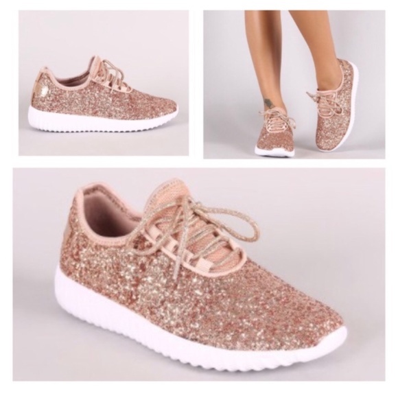 Blush pink Lace up Glitter Sneakers comfy work out - Picture 2 of 4